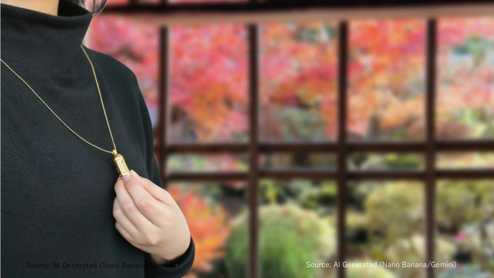 遺骨ペンダントを身に付けた女性