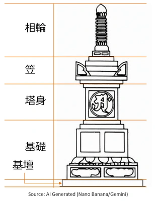 宝篋印塔の5つの部位の構造図