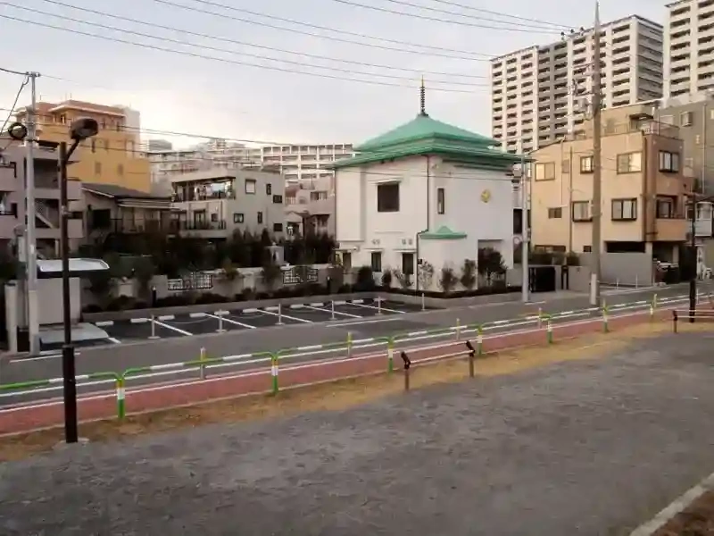 隅田川の土手から見た霊園風景