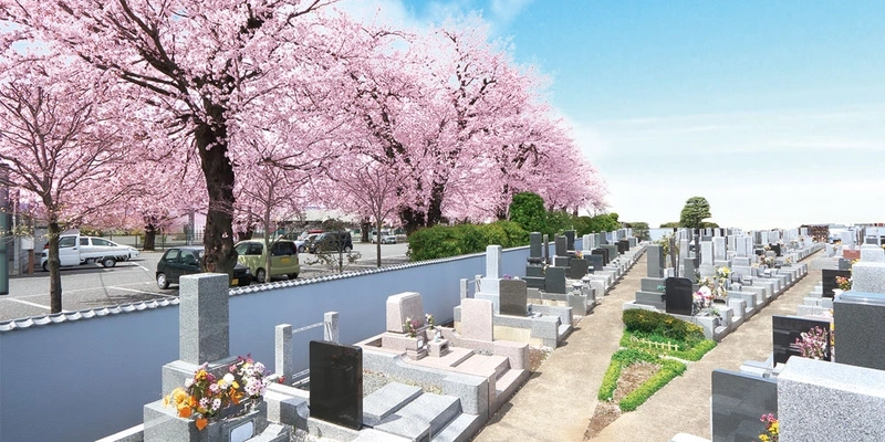 鶴ヶ島霊苑 墓地と桜