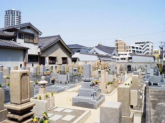 明るい雰囲気の寺院墓地